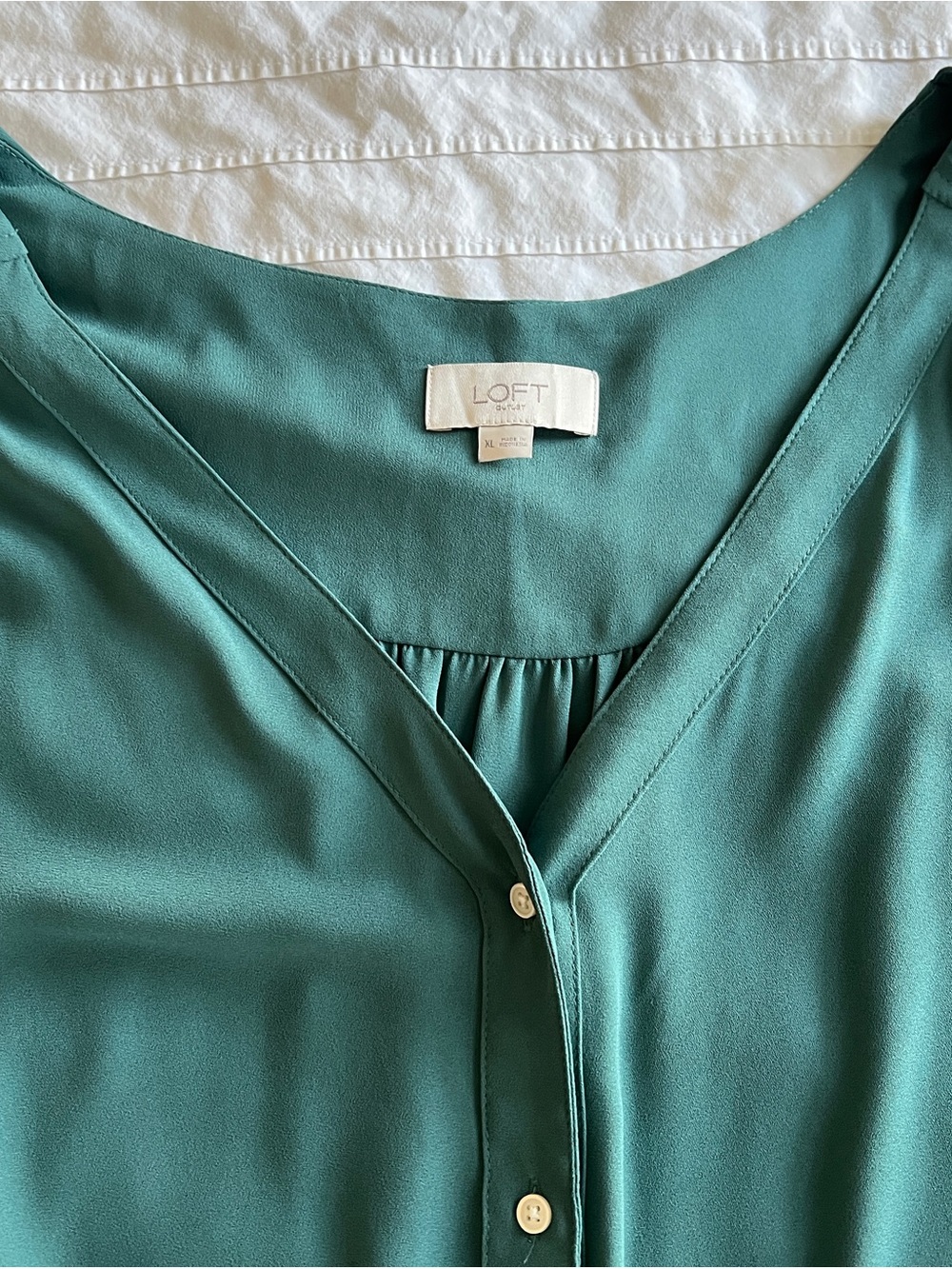 LOFT Teal Knot-Front V-Neck Blouse - Picture 4 of 6